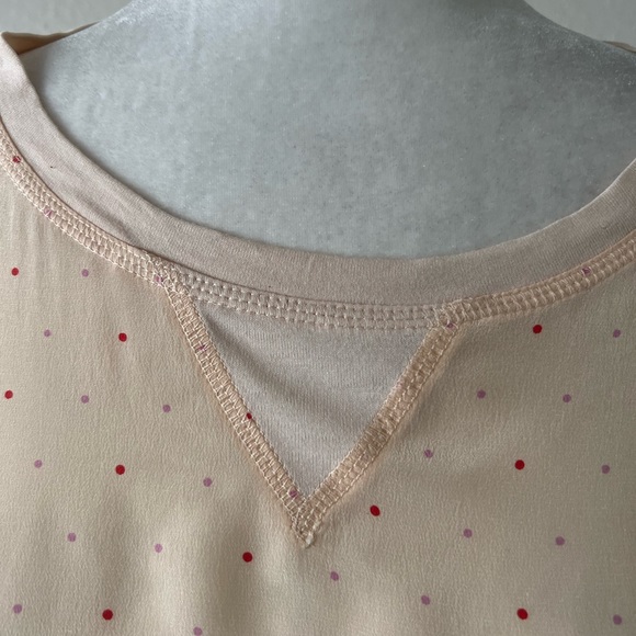 Madewell Top Blouse Womens Medium Peach Polka Dot Silk 3/4 Sleeve Semi-Sheer - Picture 7 of 13